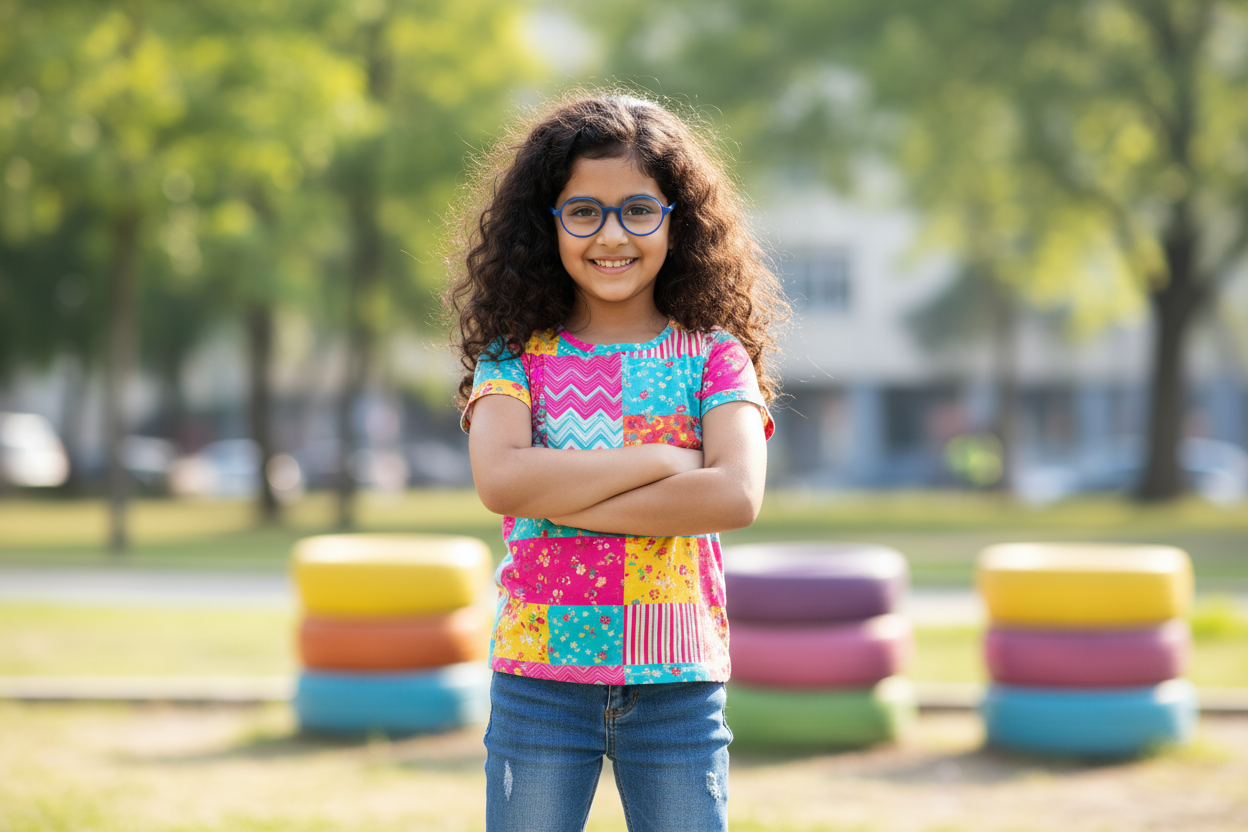 She should be wearing tshirt and jeans  . Folded hands ,,,,not namastey 